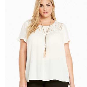 Torrid Georgette Ivory Pace Inset Blouse | 0